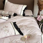 Duvet Cover Set Cotton Satin Floral Embroidery