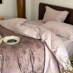 Duvet Cover Set Cotton Satin Floral Embroidery
