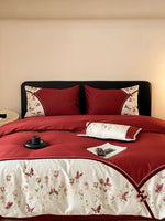 Duvet Cover Set Cotton Satin Floral Embroidery Hotel-Style Closure