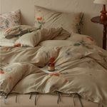 Duvet Cover Set Cotton Satin Floral Hotel Closure