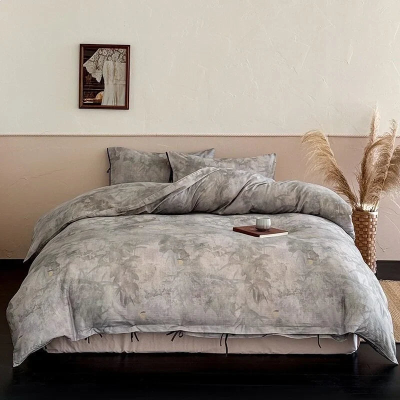 Duvet Cover Set Cotton Satin Floral Hotel Closure