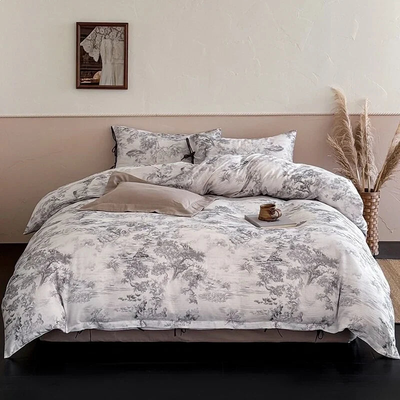 Duvet Cover Set Cotton Satin Floral Hotel Closure