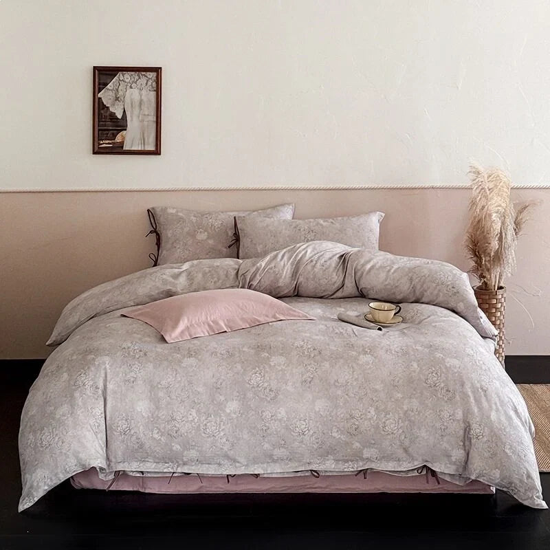 Duvet Cover Set Cotton Satin Floral Hotel Closure