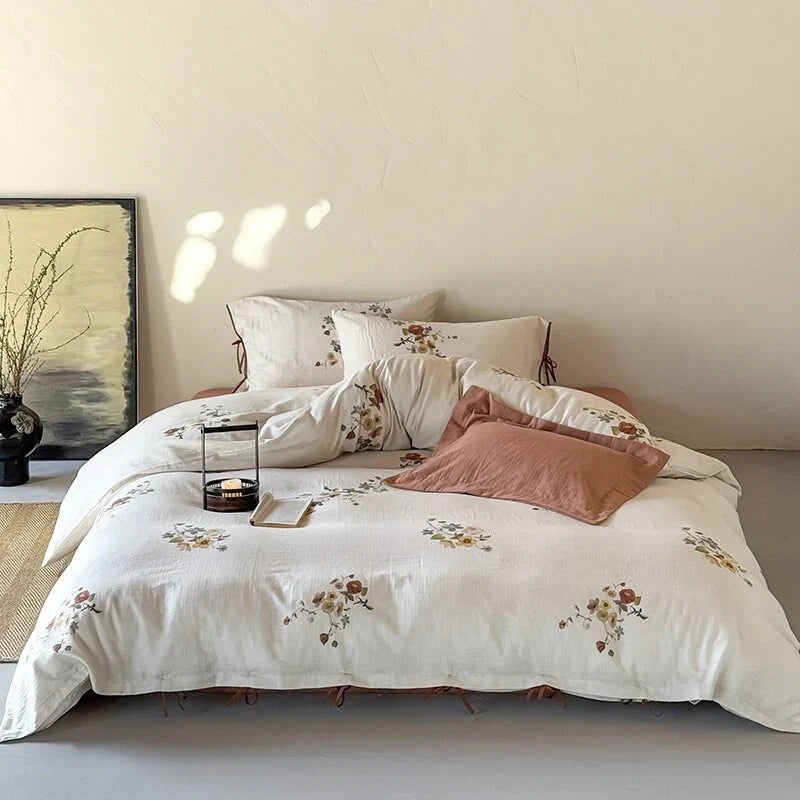 Duvet Cover Set Cotton Satin Floral Hotel Closure