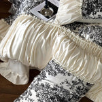 Duvet Cover Set Cotton Satin Floral Toile 4-Piece