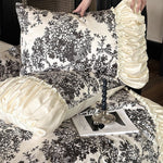 Duvet Cover Set Cotton Satin Floral Toile 4-Piece