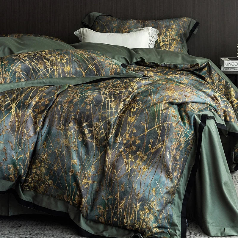 Duvet Cover Set Cotton Satin Grass Print