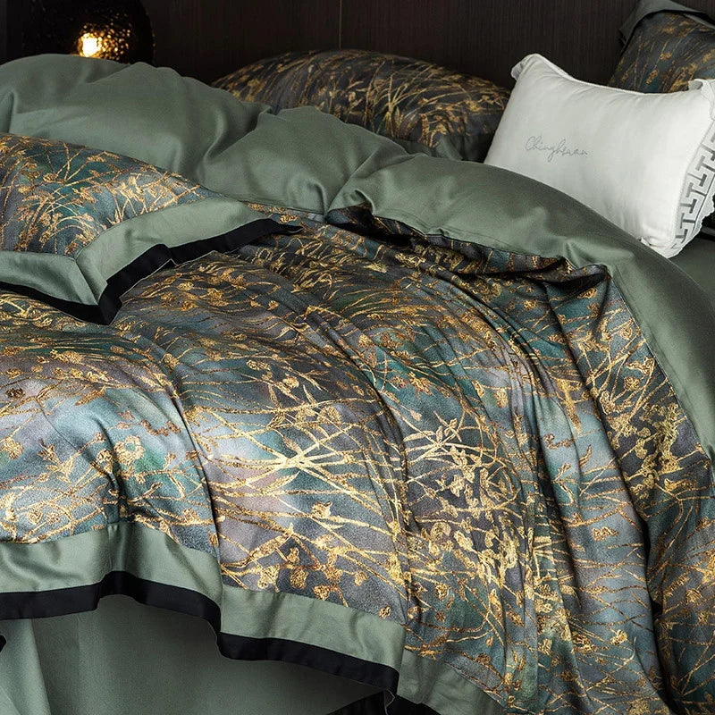 Duvet Cover Set Cotton Satin Grass Print