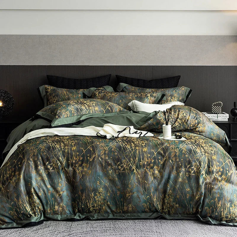 Duvet Cover Set Cotton Satin Grass Print