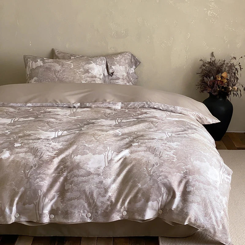Duvet Cover Set Cotton Satin Jacquard Button Closure
