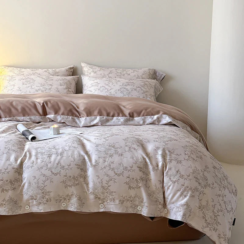 Duvet Cover Set Cotton Satin Jacquard Button Closure