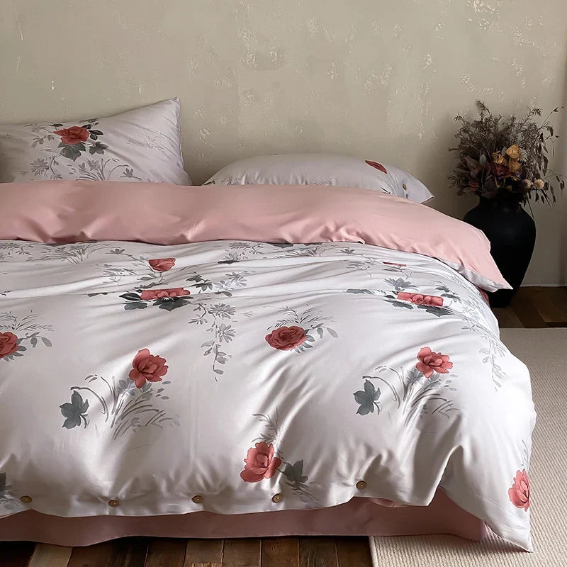 Duvet Cover Set Cotton Satin Jacquard Button Closure