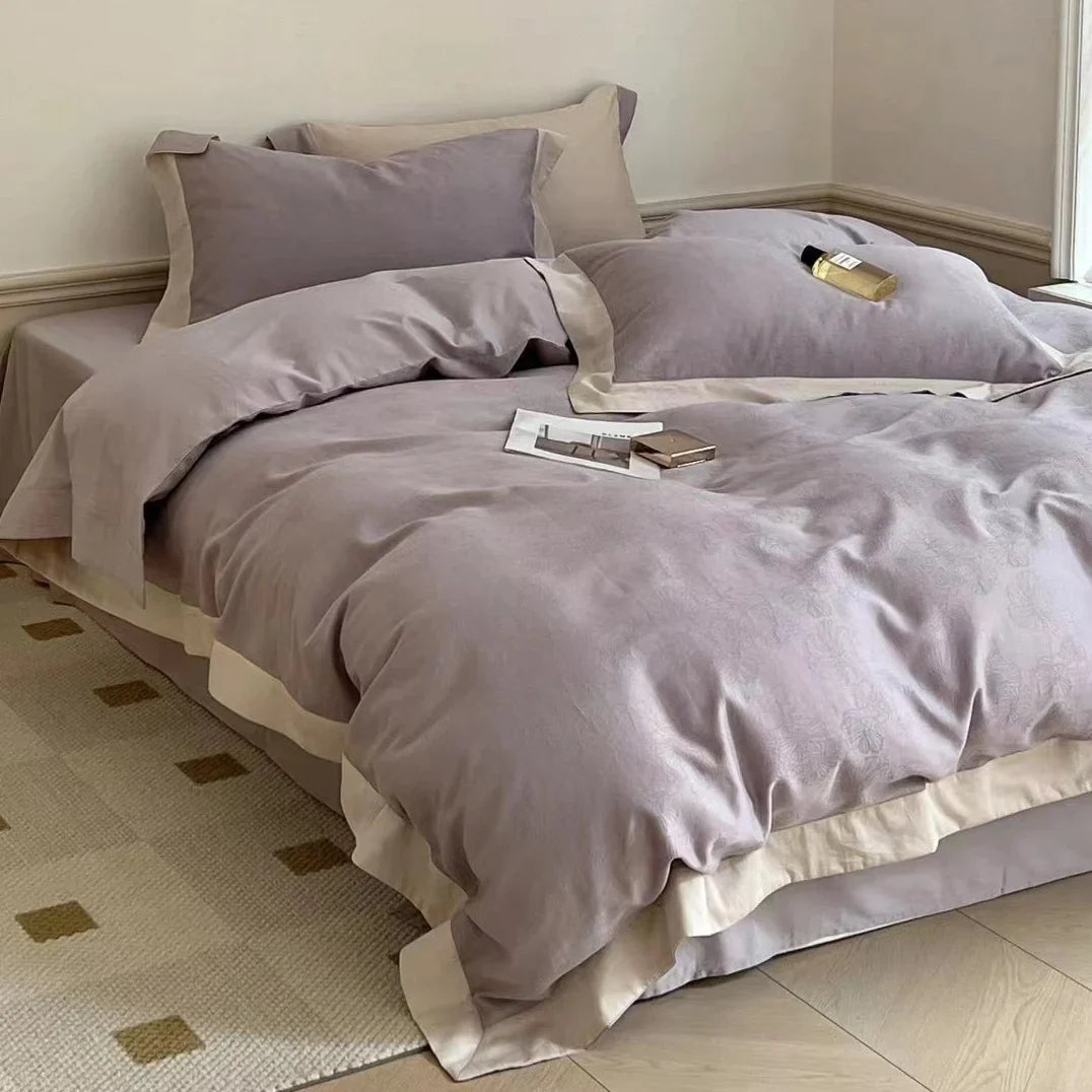 Duvet Cover Set Cotton Satin Jacquard Floral Machine Washable