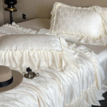 Duvet Cover Set Cotton Satin Jacquard Ruffle Trim 4-Piece Set