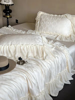 Duvet Cover Set Cotton Satin Jacquard Ruffle Trim 4-Piece Set