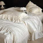 Duvet Cover Set Cotton Satin Jacquard Ruffled Edges