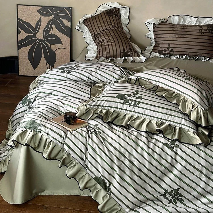 Duvet Cover Set Cotton Satin Jacquard Ruffled Edges