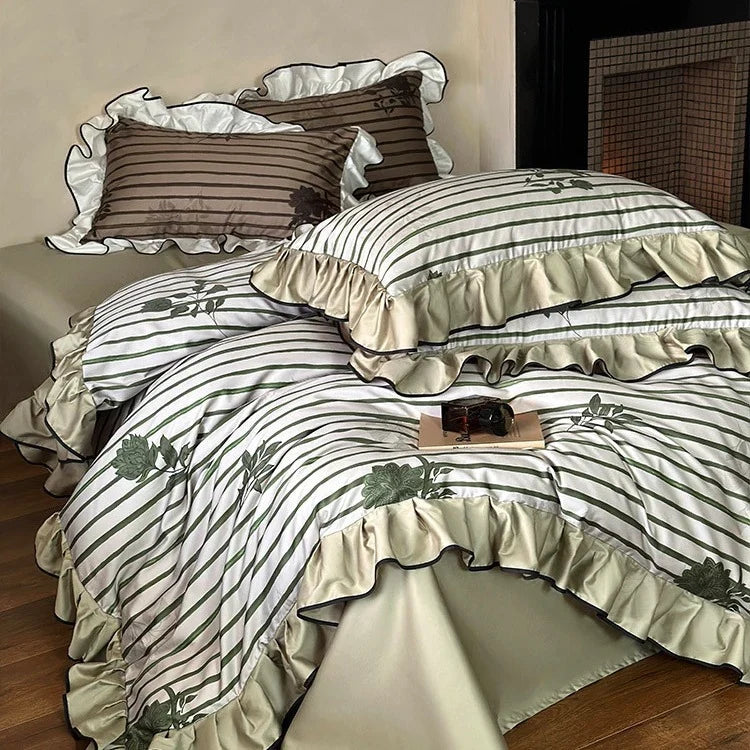 Duvet Cover Set Cotton Satin Jacquard Ruffled Edges