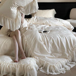Duvet Cover Set Cotton Satin Jacquard Ruffled Edges