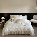 Duvet Cover Set Cotton Satin Jacquard Ruffled Edges