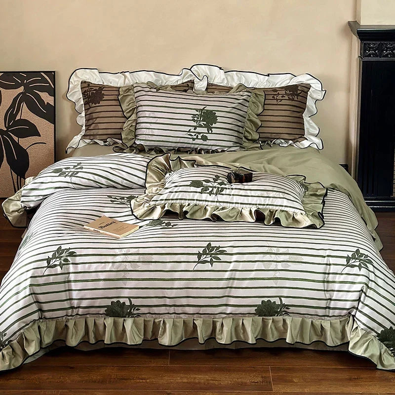 Duvet Cover Set Cotton Satin Jacquard Ruffled Edges