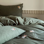 Duvet Cover Set Cotton Satin Koi Embroidery