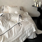 Duvet Cover Set Cotton Satin Lace Trim Hotel Closure