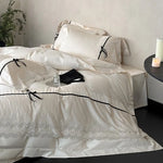 Duvet Cover Set Cotton Satin Lace Trim Hotel Closure