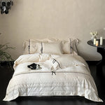 Duvet Cover Set Cotton Satin Lace Trim Hotel Closure