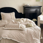 Duvet Cover Set Cotton Satin Minimal Embroidery Sherpa Edge