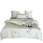 Duvet Cover Set Cotton Satin Reversible Bamboo Print 4-Piece