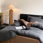 Duvet Cover Set Cotton Satin Reversible Quilted Stripe