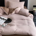 Duvet Cover Set Cotton Satin Reversible Quilted Stripe