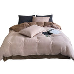 Duvet Cover Set Cotton Satin Reversible Quilted Stripe