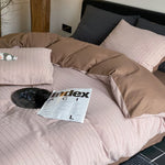 Duvet Cover Set Cotton Satin Reversible Quilted Stripe
