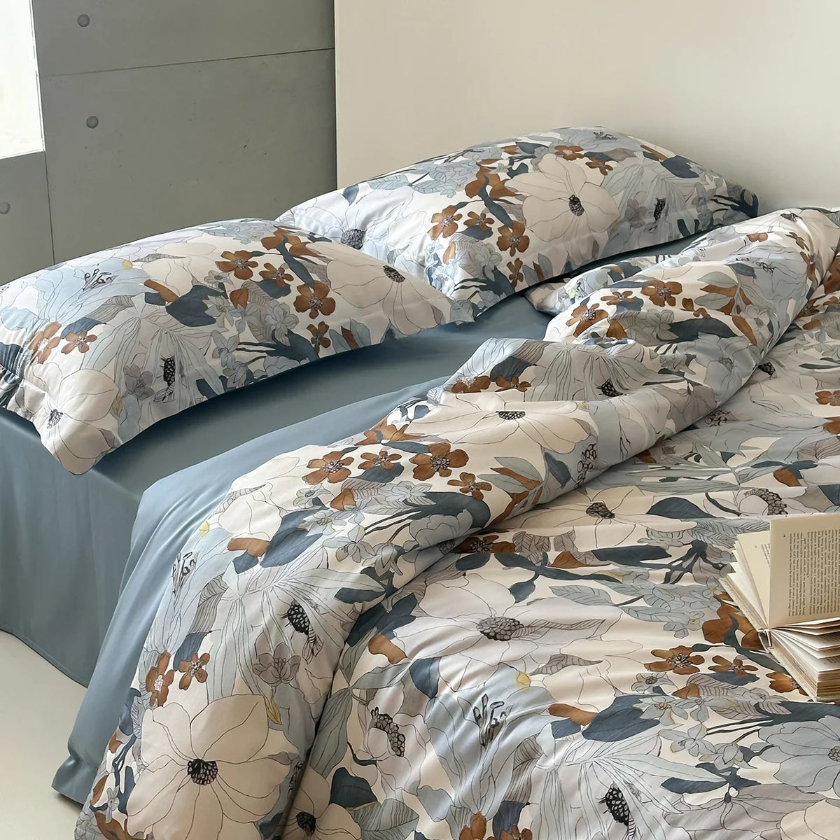 Duvet Cover Set Cotton Satin Reversible Temperature-Regulating