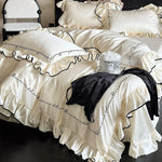 Duvet Cover Set Cotton Satin Ruffled Edge & Embroidered