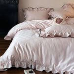 Duvet Cover Set Cotton Satin Ruffled Trim & Contrasting Piping