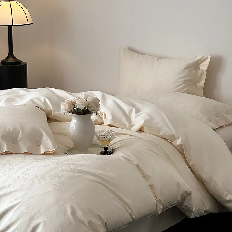 Duvet Cover Set Cotton Satin Tonal Floral Jacquard