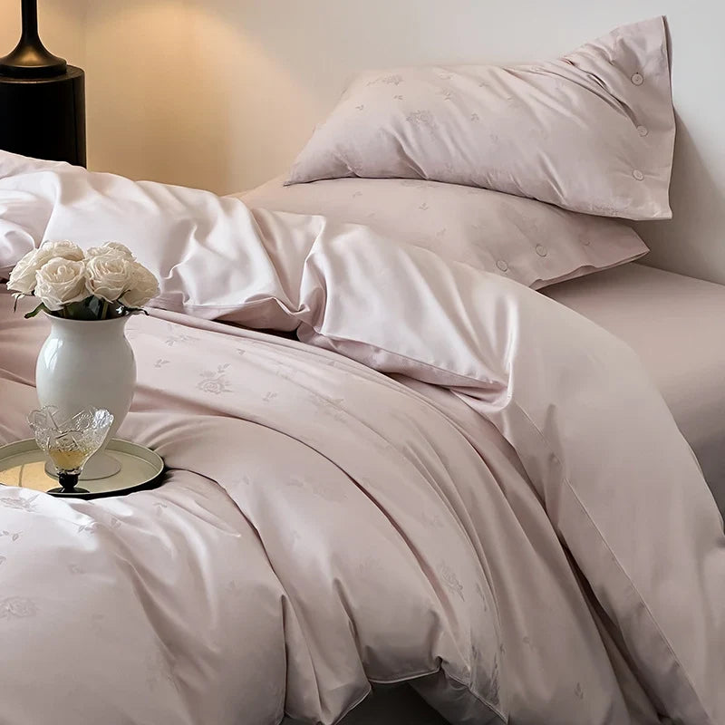 Duvet Cover Set Cotton Satin Tonal Floral Jacquard