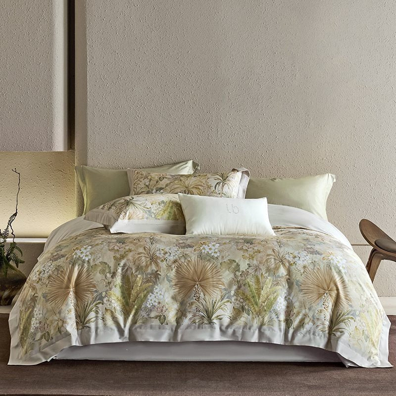 Duvet Cover Set Cotton Satin Watercolor Botanical Machine Washable