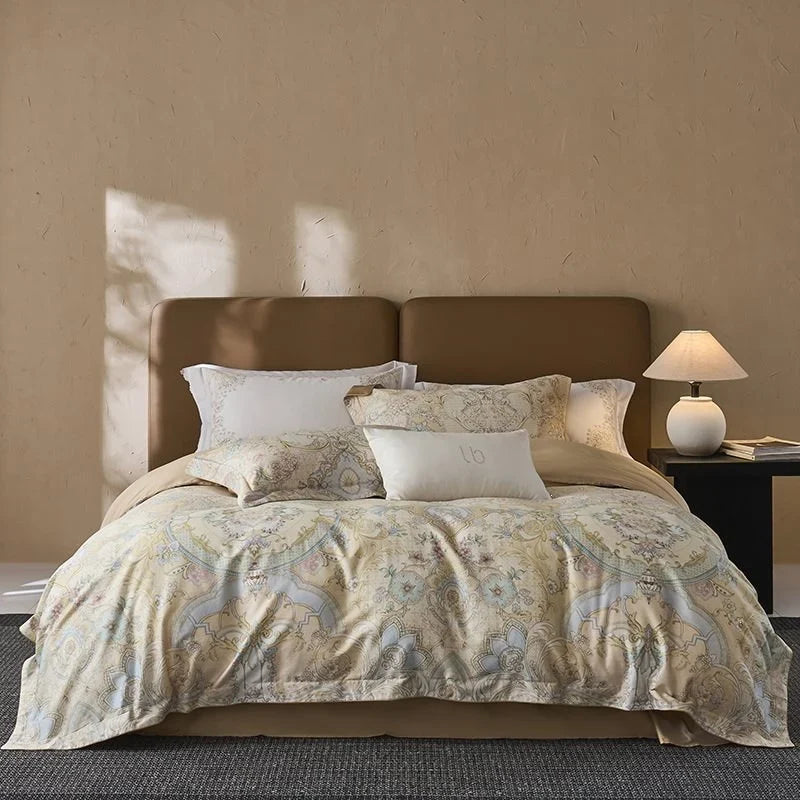 Duvet Cover Set Cotton Satin Watercolor Botanical Machine Washable