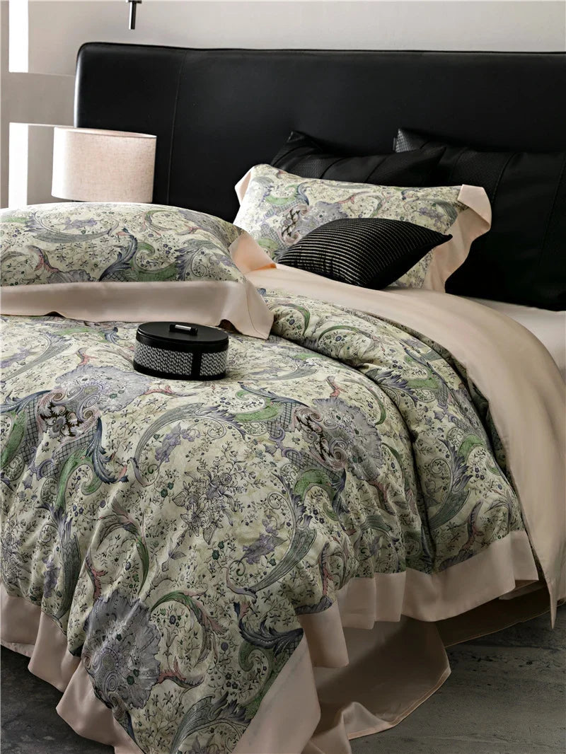 Duvet Cover Set Cotton Satin Watercolor Floral