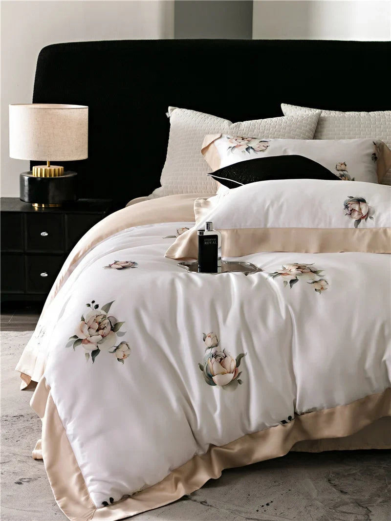 Duvet Cover Set Cotton Satin Watercolor Floral
