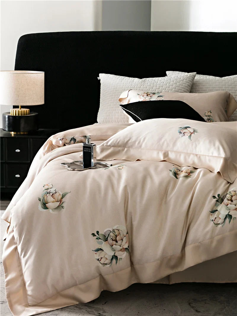 Duvet Cover Set Cotton Satin Watercolor Floral