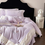 Duvet Cover Set Embroidered Feather Quilted Cotton Blend