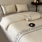 Duvet Cover Set Embroidered Floral Border & Secure Ties