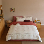 Duvet Cover Set Embroidered Floral Cotton Satin 4-Piece