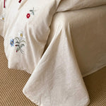 Duvet Cover Set Embroidered Floral Linen-Look Cotton Blend