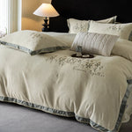 Duvet Cover Set Fine Cotton Satin Floral Embroidery